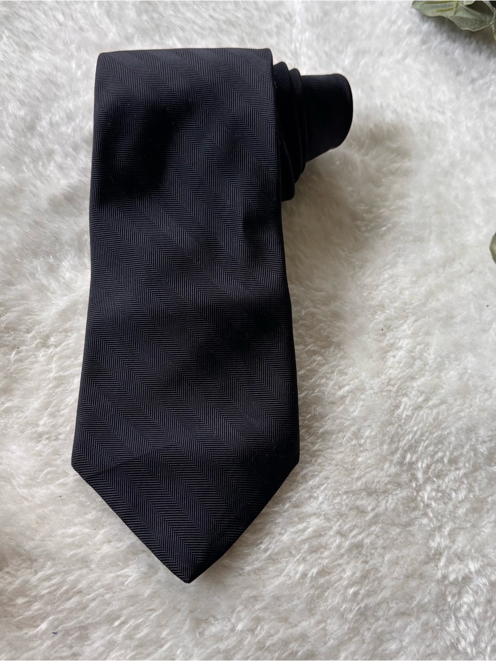 Vintage The Custom Shop Black Herringbone Striped Men's Silk Tie
